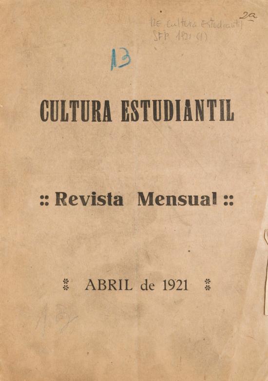 Cultura Estudiantil, año I, n° 1 (1921)