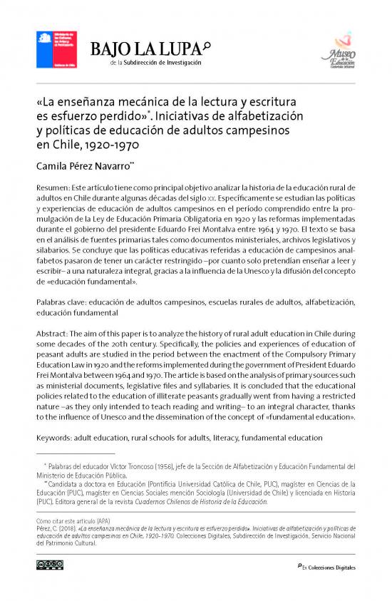 «La enseñanza mecánica de la lectura y escritura es esfuerzo perdido». Iniciativas de alfabetización y políticas de educación de adultos campesinos en Chile, 1920-1970